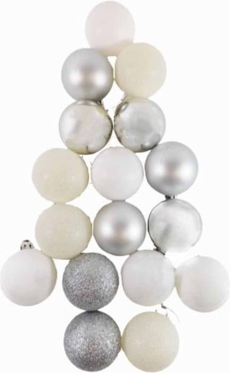 Kerstballen 17 st ZILVER / WIT Ø5cm - Plastic - Zilver - Argent / Wit - SILUMEN