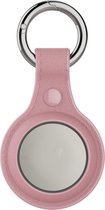 By Qubix - AirTag case Litchi Texture series - siliconen sleutelhanger met ring - roze