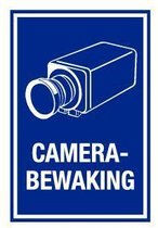 Camerabewaking bord met tekst - kunststof - blauw 150 x 200 mm