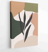 Earth tone background foliage line art drawing with abstract shape 3 - Moderne schilderijen – Vertical – 1928942366 - 40-30 Vertical