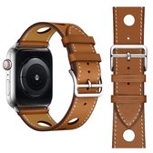 Modieuze enkele cirkel drie gaten lederen horlogebandje voor Apple Watch Series 5 & 4 40mm / 3 & 2 & 1 38mm (bruin)