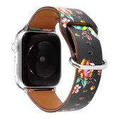 Voor Apple Watch Series 5 & 4 44mm / 3 & 2 & 1 42mm Floral Strap horlogeband (zwart rood)