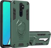 Voor OPPO A9 (2020) 2 in 1 Armor Knight Series PC + TPU beschermhoes met onzichtbare houder (donkergroen)