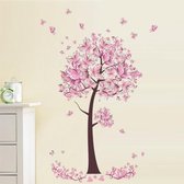 Autocollant Mural Arbre Et Fleurs - Branche Rose Avec Oiseaux - Sticker Déco Murale Grand Format - Pour Chambre, Salon - Tanlaby