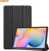 ENKAY ENK-8002 voor Samsung Galaxy Tab S6 Lite P610 / P615 PU-leer + plastic smartcase met drie-vouwbare houder (zwart)