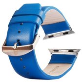 Kakapi voor Apple Watch 38 mm subtiele textuur geborstelde gesp lederen horlogeband met connector (blauw)