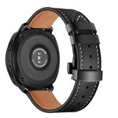 22 mm voor Huawei Watch GT2e / GT2 46 mm lederen vlindergesp zwarte knop (zwart)
