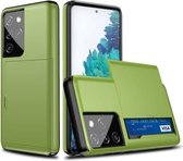 Voor Samsung Galaxy S21 Ultra 5G schokbestendig pantser beschermhoes met kaartsleuf (groen)