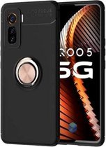 Voor VIVO IQOO 5 metalen ringhouder 360 graden roterende TPU-hoes (zwart + roségoud)