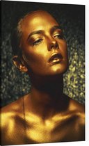 Gouden vrouw op gouden achtergrond - Foto op Canvas - 100 x 150 cm