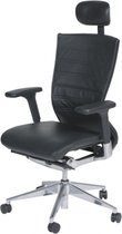 Chaise de bureau - 105 | Base chromée | assise et dossier cuir noir / noir, | Appui-tête