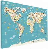 Wereldkaart Spot Alle Dieren - Canvas 100x50