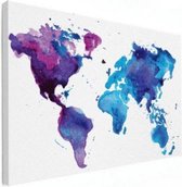 Wereldkaart Paarstint Aquarel - Canvas 120x80