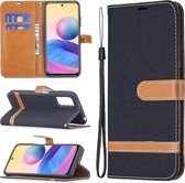 Voor Xiaomi Poco M3 Pro / Redmi Note 10 5G Kleuraanpassing Denim Textuur Horizontale Flip Lederen Case met Houder & Kaartsleuven & Portemonnee & Lanyard (Zwart)