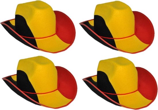 4x stuks cowboyhoed supporter Belgie - landen vlaggen verkleed feestartikelen