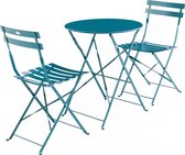EMILIA bistroset - 2 inklapbare stoelen en een ronde tafel van gepoedercoat staal met matte afwerking – donker turquoise