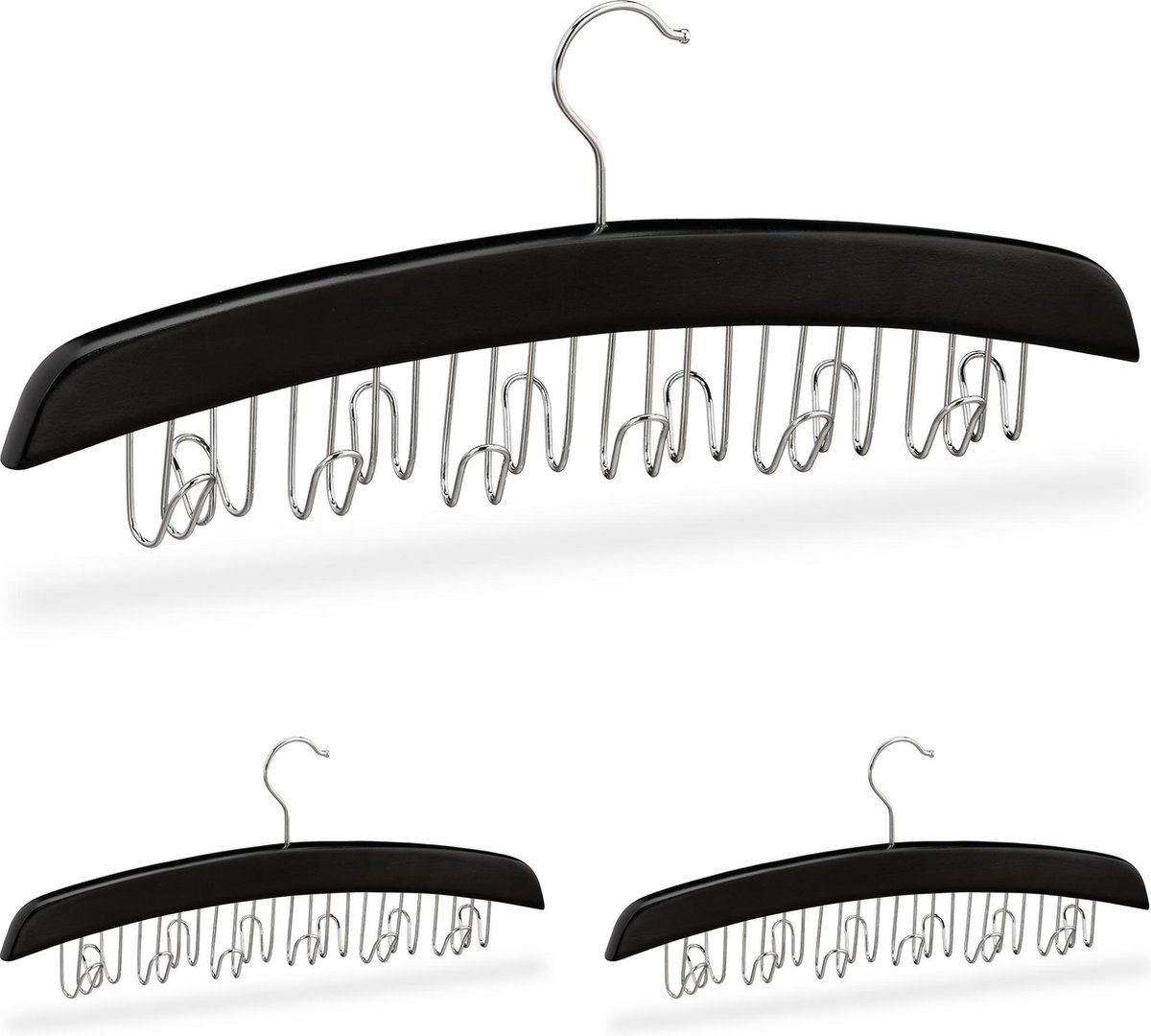 3x riemhanger hout - stropdashanger - stropdashanger - zwart - riemenhanger