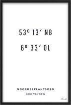 Poster Coördinaten Noorderplantsoen - A2 - 42 x 59,4 cm - Inclusief lijst (Zwart Aluminium)