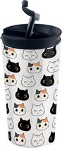 I-drink Thermosbeker Cats Dubbelwandig 350 Ml Rvs Wit/zwart