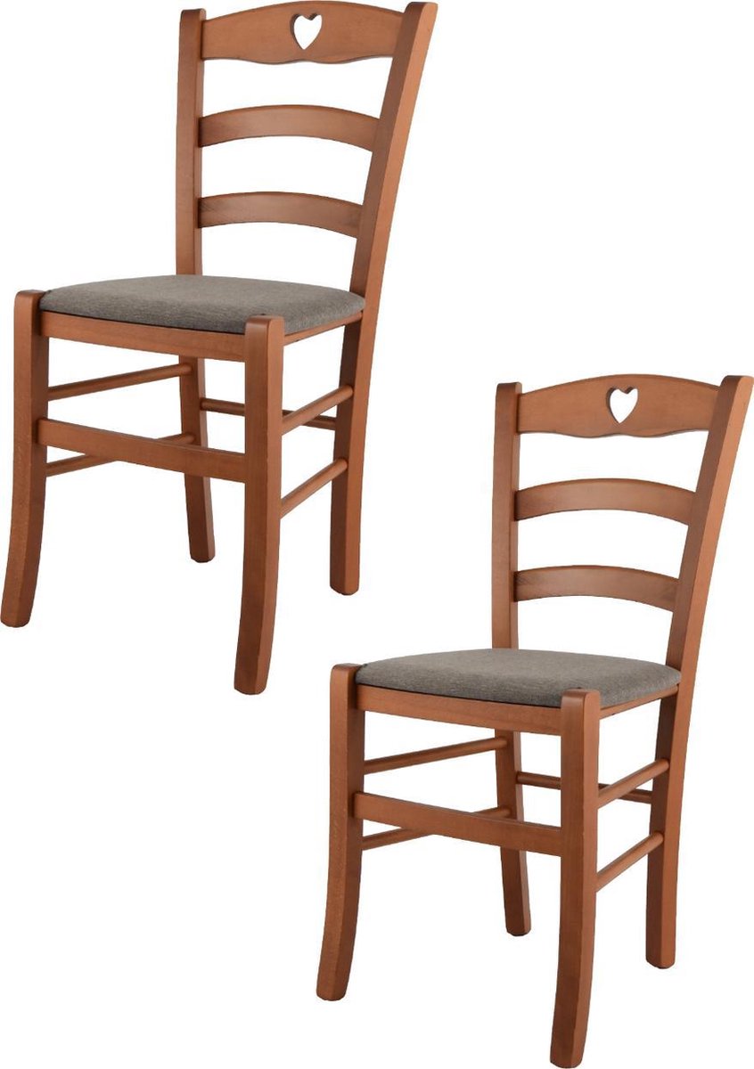 Tommychairs Cuore - Eetkamerstoelen - Set van 2 - Kersenhout - Stof