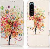 Sony Xperia 5 III Hoesje Wallet Book Case met Boom Print