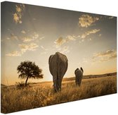 Canvas schilderij Olifant en kalf savanne