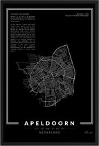 Poster Stad Apeldoorn - A2 - 42 x 59,4 cm - Inclusief lijst (Zwart Aluminium)