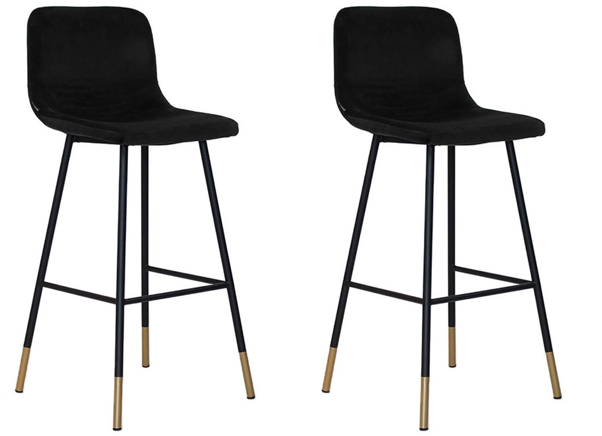 Bronx71® Velvet barkruk Mikky zwart 68 - 79 cm - Barkrukken set van 2 - barstoel