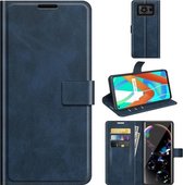 Voor Sharp Aquos R6 Retro Kalf Patroon Gesp Horizontale Flip Lederen Case met Houder & Kaartsleuven & Portemonnee (Blauw)