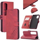 voor xiaomi mi 10 ultra stiksels stijl 2-kleuren koe textuur horizontale flip pu lederen tas met houder en kaartsleuf en lanyard (rood)