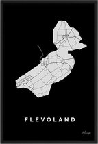 Poster Provincie Flevoland - A4 - 21 x 30 cm - Inclusief lijst (Zwart Aluminium)
