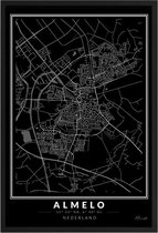 Poster Stad Almelo - A2 - 42 x 59,4 cm - Inclusief lijst (Zwart Aluminium)