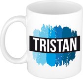 Tristan naam cadeau mok / beker met verfstrepen - Cadeau collega/ vaderdag/ verjaardag of als persoonlijke mok werknemers