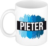 Pieter naam cadeau mok / beker met  verfstrepen - Cadeau collega/ vaderdag/ verjaardag of als persoonlijke mok werknemers