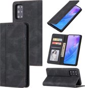 Voor Samsung Galaxy A20s Huid Voel Druk Lijn Magnetische Horizontale Flip Lederen Case met Houder & Kaartsleuf & Portemonnee & Fotolijst (Zwart)