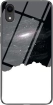Sterrenhemel geschilderd gehard glas TPU schokbestendig beschermhoes voor iPhone XR (Universe Starry Sky)