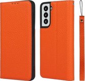 Voor Samsung Galaxy S21 5G Litchi Textuur Horizontale Flip Top Layer Koeienhuid Lederen Case met Houder & Kaartsleuven & Portemonnee & Band & Draad Winder (Oranje)