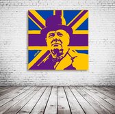 Pop Art Winston Churchill Acrylglas - 80 x 80 cm op Acrylaat glas + Inox Spacers / RVS afstandhouders - Popart Wanddecoratie