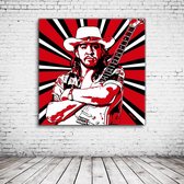 Pop Art Stevie Ray Vaughan Acrylglas - 80 x 80 cm op Acrylaat glas + Inox Spacers / RVS afstandhouders - Popart Wanddecoratie