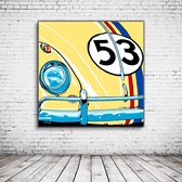 Pop Art VW Herbie Love Bug 53 Acrylglas - 100 x 100 cm op Acrylaat glas + Inox Spacers / RVS afstandhouders - Popart Wanddecoratie