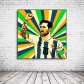 Pop Art Messi La Pulga Canvas - 80 x 80 cm - Canvasprint - Op dennenhouten kader - Geprint Schilderij - Popart Wanddecoratie