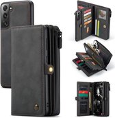CaseMe - Samsung Galaxy S21 FE Hoesje - Back Cover en Wallet Book Case - Multifunctioneel - Zwart