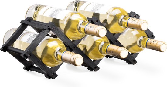 Navaris wijnrek van bamboe - Rekje voor wijnflessen - 45 x 12 x 15,2 cm - Voor 5 flessen - Opvouwbaar flessenrek - Zwart