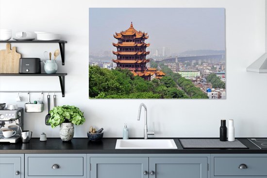 Vue d'un beau temple à Wuhan Toile 120x80 cm - Tirage photo sur toile (Décoration murale salon / chambre) / Villes asiatiques Peintures sur toile