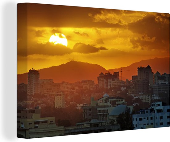 Canvas schilderij 180x120 cm - Wanddecoratie De zonsondergang in de bergen van Santo Domingo in de Dominicaanse Republiek - Muurdecoratie woonkamer - Slaapkamer decoratie - Kamer accessoires - Schilderijen