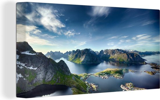Canvas Schilderij Panoramisch uitzicht Lofoten Noorwegen - Wanddecoratie