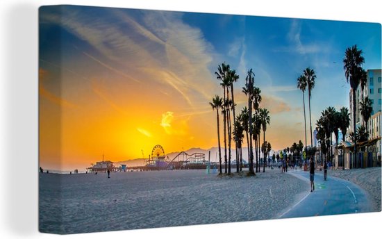 Venice beach zonsondergang Canvas 120x80 cm - Foto print op Canvas schilderij (Wanddecoratie)