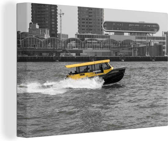 Canvas Schilderij Zwart-wit foto van een boot in het Nederlandse Rotterdam - Wanddecoratie