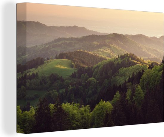 Canvas Schilderij Zonsondergang bij het Duitse Zwarte Woud in Europa - 120x80 cm - Wanddecoratie
