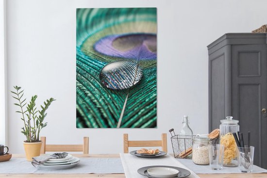 Structure d'une plume de paon avec une toile goutte d'eau 80x120 cm - Tirage photo sur toile (Décoration murale salon / chambre)